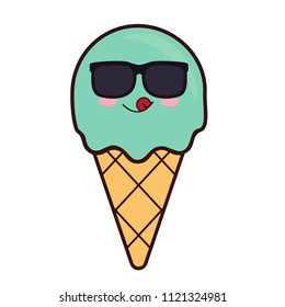 Cute Ice Cream, vector illustration isolated on white background.
