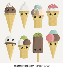 Cute ice cream. Vector illustrations for children. Set