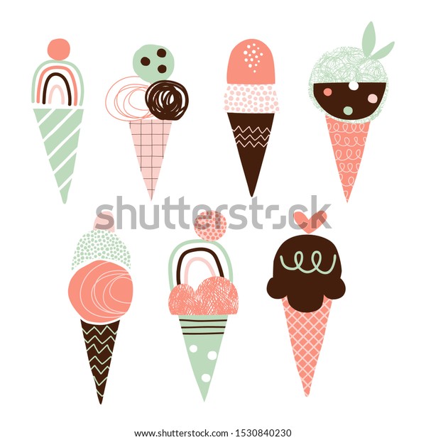 Cute Ice Cream Vector Illustrations Set Abstract Food And Drink