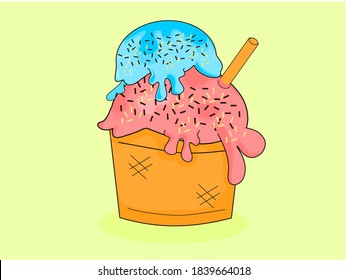 Cute ice cream vector isolated on green background. Cute ice cream doodle 