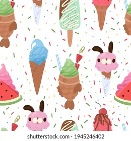 Cute Ice Cream vector seamless pattern