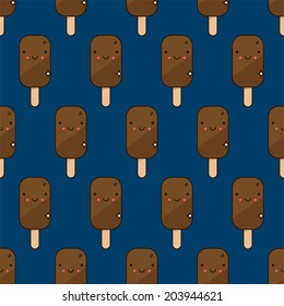 Cute ice cream vector seamless pattern on blue background