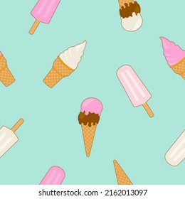 Cute ice cream vector seamless pattern