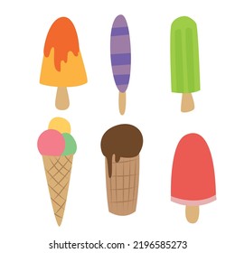 Cute ice cream vector set. Collection of various multicoloured ice cream.