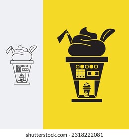 cute ice cream vending machine, logo design template sign. monoline style and silhouette stylish.