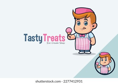 Cute Ice Cream Vendor Holding a Strawberry Ice Cream