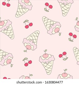 Cute ice cream wallpape, Pattern ,Background, ice cream cherry Vector Illustration.  
