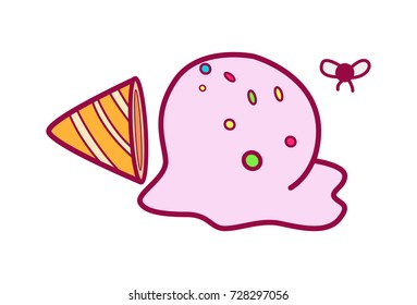 Cute Ice Cream wasted.Vector Illustration. Isolated on white background.