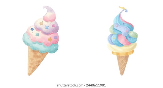 cute ice cream watercolour vector illustration 