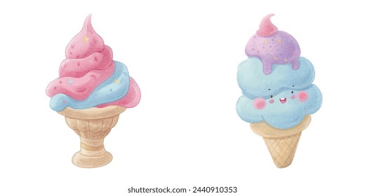 Ilustración del vector de la acuarela del helado lindo 