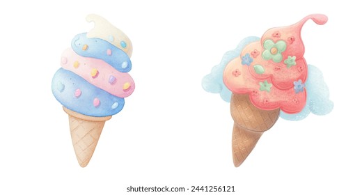 cute ice cream watercolour vector illustration 