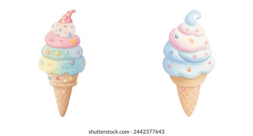 cute ice cream watercolour vector illustration 