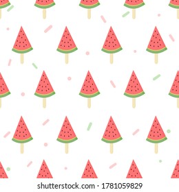 Cute ice cream watermelon seamless pattern background.