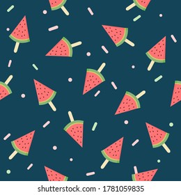 Cute ice cream watermelon seamless pattern background.
