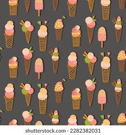 Cute ice creams colorful dessert seamless vector pattern