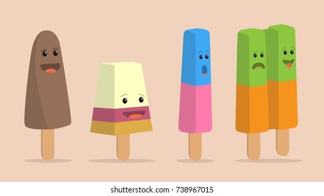 Cute ice creams with faces 