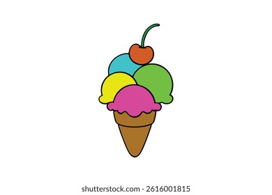 Cute ice creams icon illustration on white background.