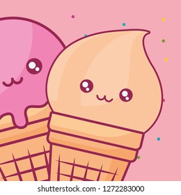 cute ice creams kawaii characters