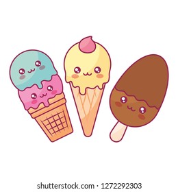 cute ice creams kawaii characters