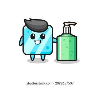 cute ice cube cartoon with hand sanitizer , cute style design for t shirt, sticker, logo element