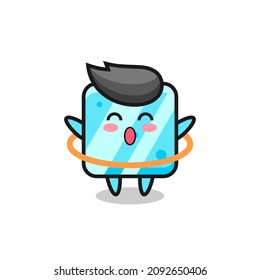 cute ice cube cartoon is playing hula hoop , cute style design for t shirt, sticker, logo element