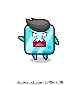 cute ice cube cartoon in a very angry pose , cute style design for t shirt, sticker, logo element