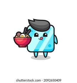 cute ice cube character eating noodles , cute style design for t shirt, sticker, logo element