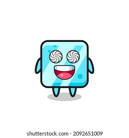 personaje de cubo de hielo lindo con ojos hipnotizados, diseño de estilo lindo para camiseta, pegatina, elemento logo