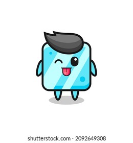 cute ice cube character in sweet expression while sticking out her tongue , cute style design for t shirt, sticker, logo element