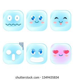 Cute ice cube emoji sticker set collection