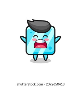 cute ice cube mascot with a yawn expression , cute style design for t shirt, sticker, logo element