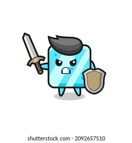 cute ice cube soldier fighting with sword and shield , cute style design for t shirt, sticker, logo element