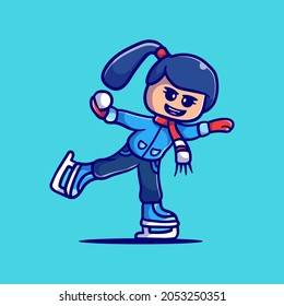 cute ice skating girl playing snow throw illustration, suitable for t-shirt or mascot design