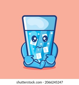 cute ice water mascot with sad expression isolated cartoon in flat style