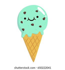 Cute ice-cream cartoon flat icon design. Vector illustration