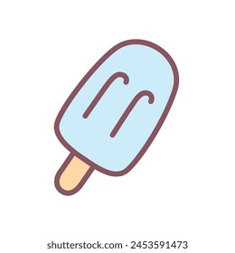 Lindo icono de helado. Ilustración dibujada a mano de una paleta de helado aislada sobre un fondo blanco. Etiqueta Kawaii. Vector 10 EPS.