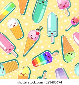 Cute icecream seamless pattern