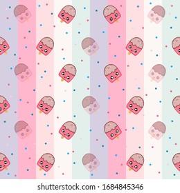 Cute ice-cream seamless pattern for textile, wrapping, wallpapers, etc. Sweet colorful block background. Vector illustration.