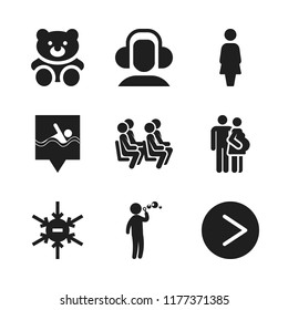 cute icon. 9 cute vector icons set. negative ion, woman and headphones icons for web and design about cute theme