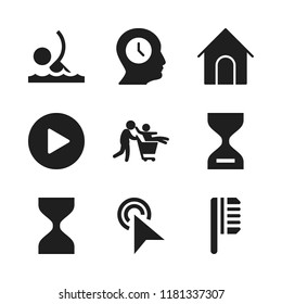cute icon. 9 cute vector icons set. dog house, father with son on shopping cart and wait icons for web and design about cute theme