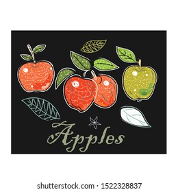 Cute Icon with apples. Hand Drawn Scandinavian Style. Vector Illustration