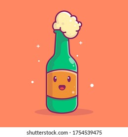 cute icon beer bottle flat illustration