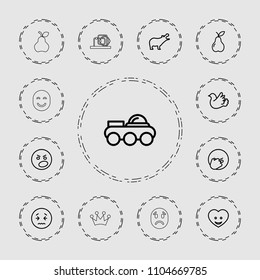 Cute icon. collection of 13 cute outline icons such as hippopotamus, angry emot, facepalm emot, pear, heart face, bird, robot. editable cute icons for web and mobile.