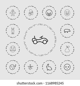 Cute icon. collection of 13 cute outline icons such as rabbit, hippopotamus, bike, sad emot, emoji listening music. editable cute icons for web and mobile.