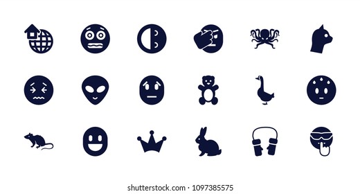 Cute icon. collection of 18 cute filled icons such as rabbit, mouse, teddy bear, crown, mittens, sweating emot, laughing emot. editable cute icons for web and mobile.