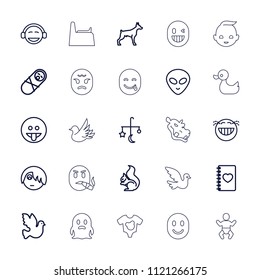 Cute icon. collection of 25 cute outline icons such as dog, squirrel, bed mobile, laughing emot, emo emot, emoji, alien head. editable cute icons for web and mobile.