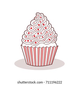 Cute icon of the cupcake. Made in the style of doodle. Vector illustration.