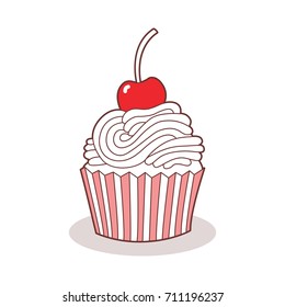 Cute icon of the cupcake. Made in the style of doodle. Vector illustration.