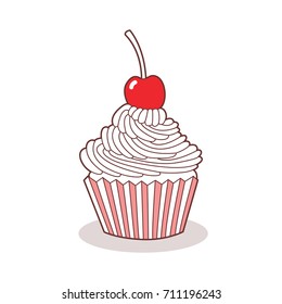 Cute icon of the cupcake. Made in the style of doodle. Vector illustration.