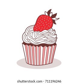 Cute icon of the cupcake. Made in the style of doodle. Vector illustration.